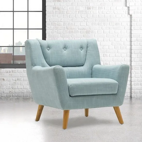 Stanwell Sofa Chair In Duck Egg Blue Fabric With Wooden Legs