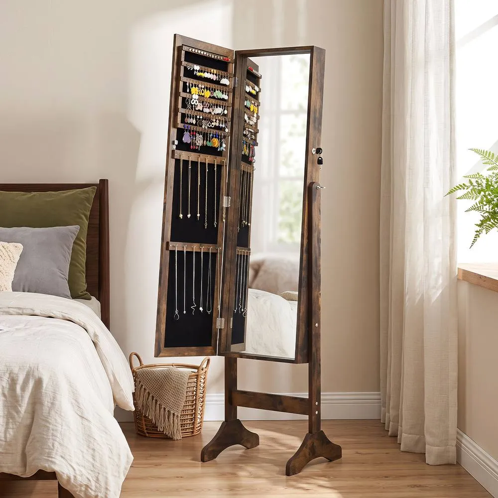 Costway Freestanding Jewelry Armoire Cabinet with Full Length Mirror in Brown 3