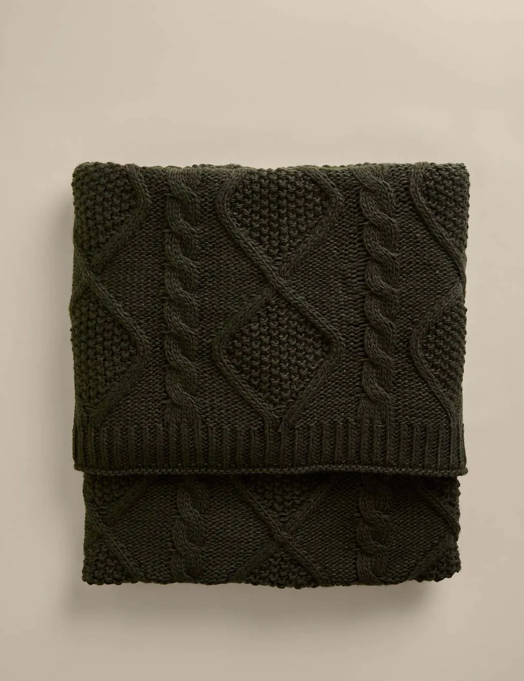 M&S Cable Knit Throw Khaki