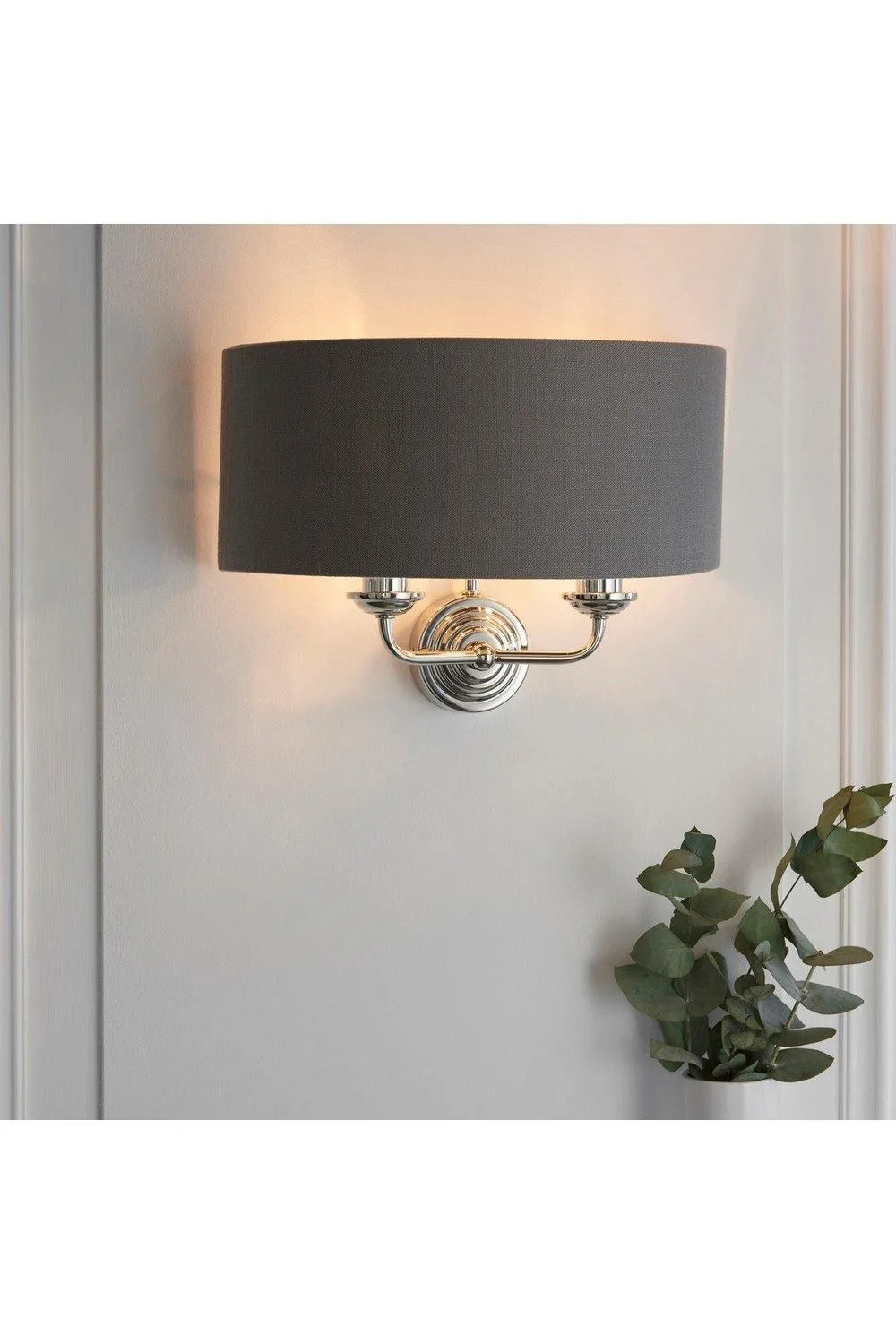 Netlighting Highclere Shade Wall Lamp Bright Nickel Plate Charcoal Fabric in Grey 5