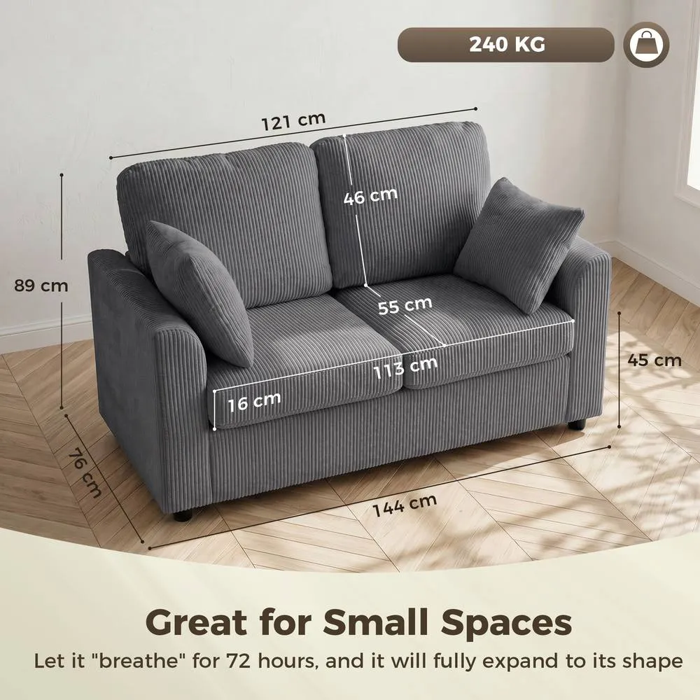 HOMCOM 2 Seater Sofa, Corduroy Small Couch with Spring Cushion, Dark Grey 3