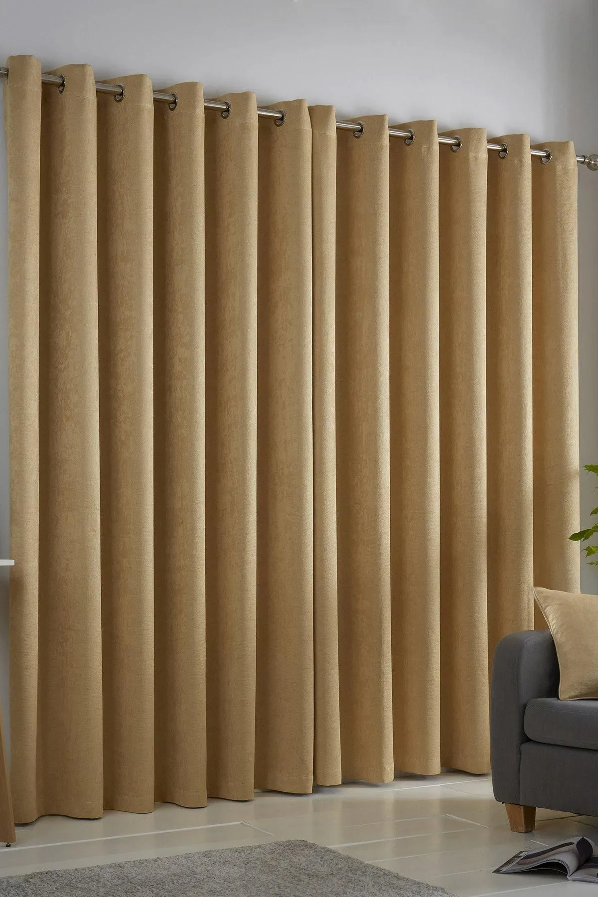 Fusion 'Strata' Triple-Woven Dimout Eyelet Curtains in Mustard 3