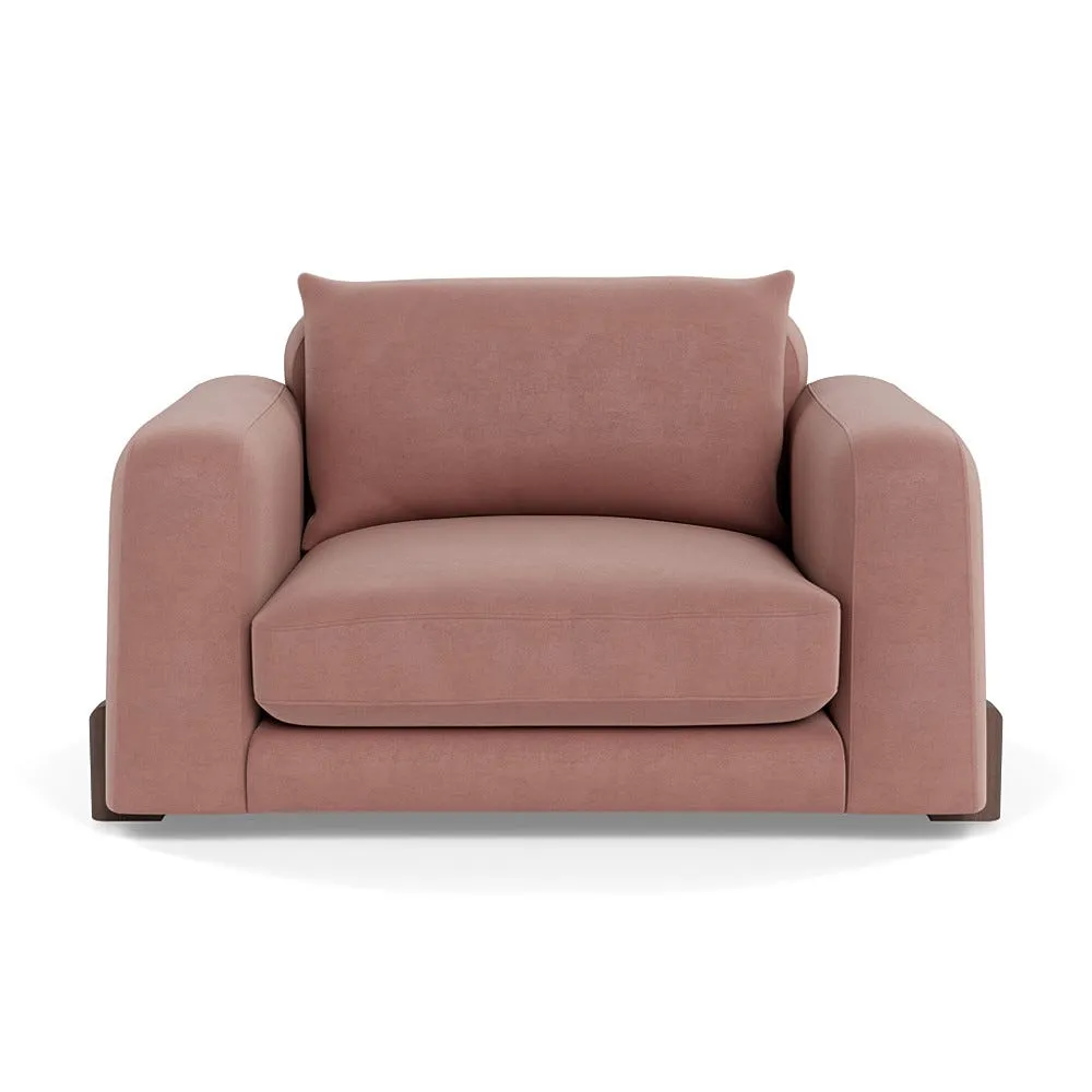 Heal's Nuvola Loveseat Smart Luxe Velvet Dusky Pink Walnut Stained Oak Feet 1
