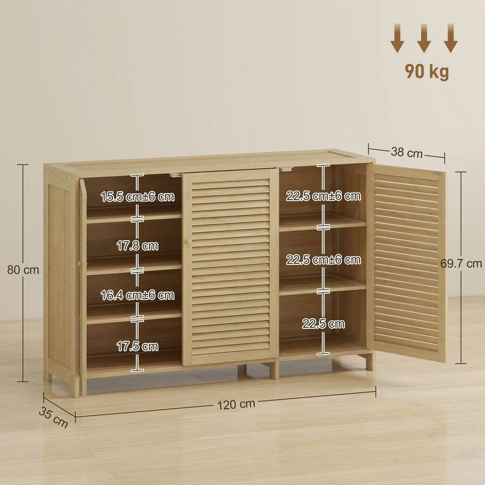 HOMCOM Bamboo Shoe Cabinet with Louvered Doors 18 Pairs Shoe Storage Cabinet in Natural 3