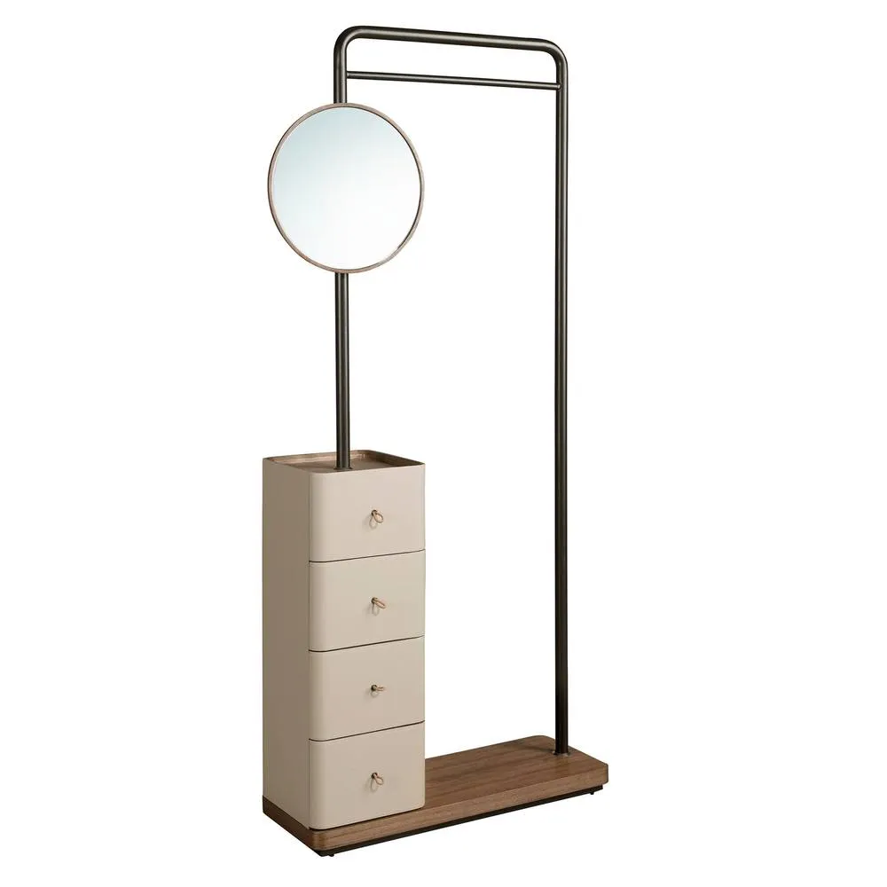 Angel Cerda Mink Faux Leather, Walnut & Black Steel Coat Rack