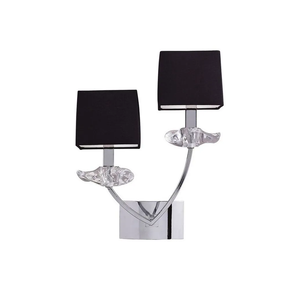 Netlighting Akira Wall Lamp Switched 2 Light E14 Polished Chrome with Black Shades in Grey