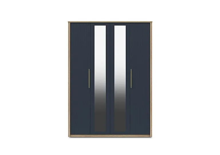 Chelsea 4 Door Tall Wardrobe with 2 Mirror Doors and Gold Handles - Royal Blue