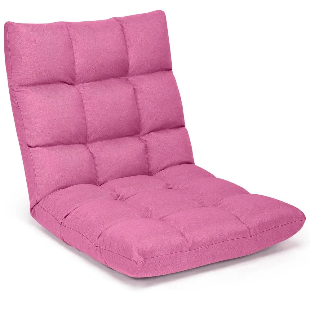Costway 14-Position Adjustable Floor Chair Folding Video Gaming Sofa Chair in Pink 3