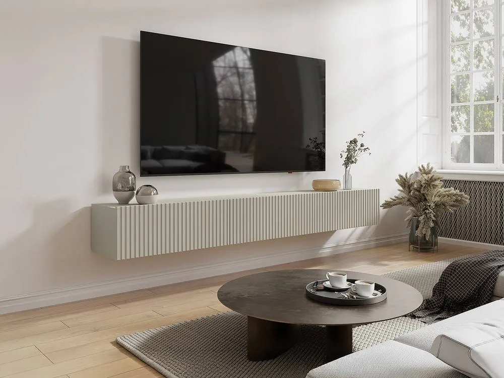 Vente-unique Wall - Mounted TV Unit With 3 Doors - Beige - DANTAY
