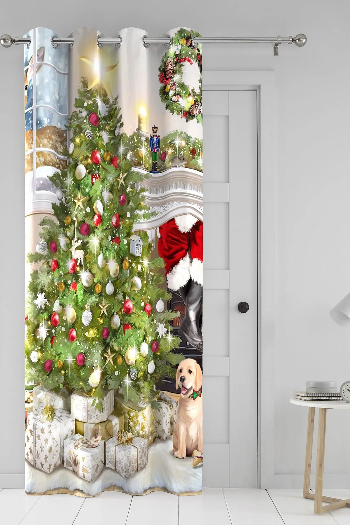 Fusion 'Christmas Tree' Christmas Tree Print Eyelet Single Panel Door Curtain 2