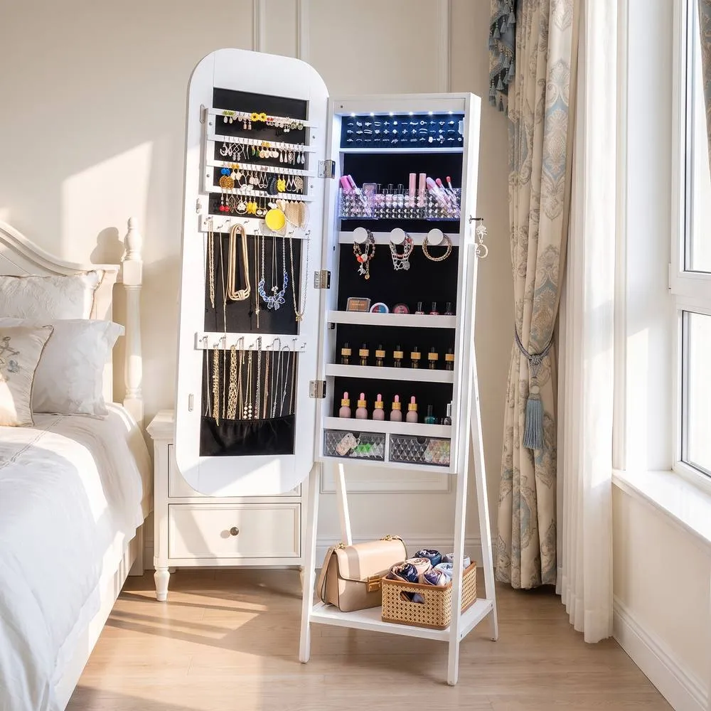 Costway Jewelry Cabinet w/Full-Length Mirror in White 5