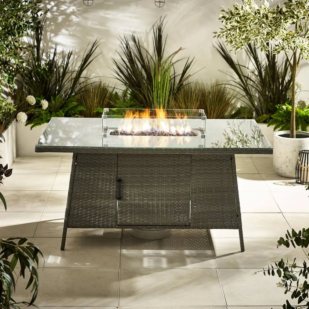 FurnitureboxUK Marbella 6 Seat Rattan Firepit Table Garden Dining Set in Grey 4