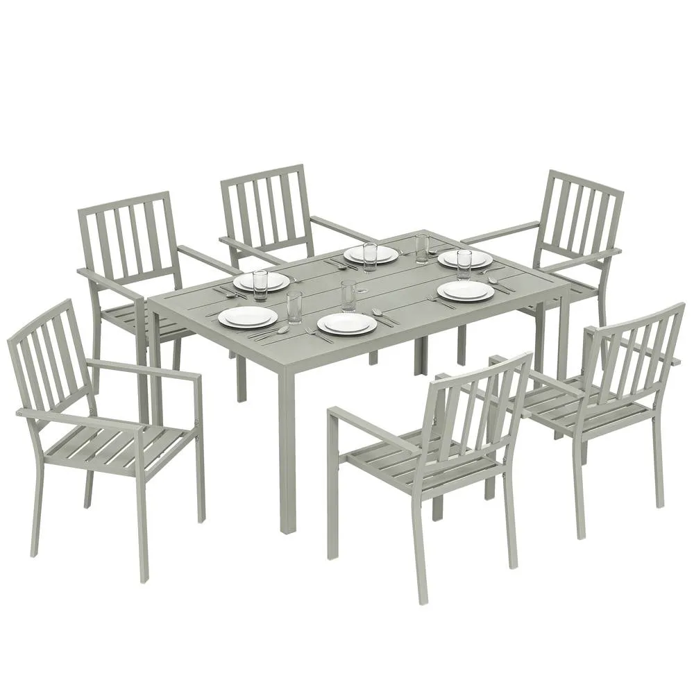 OUTSUNNY 7 Pieces Garden Furniture Set with Stackable Chairs, Light Grey 2