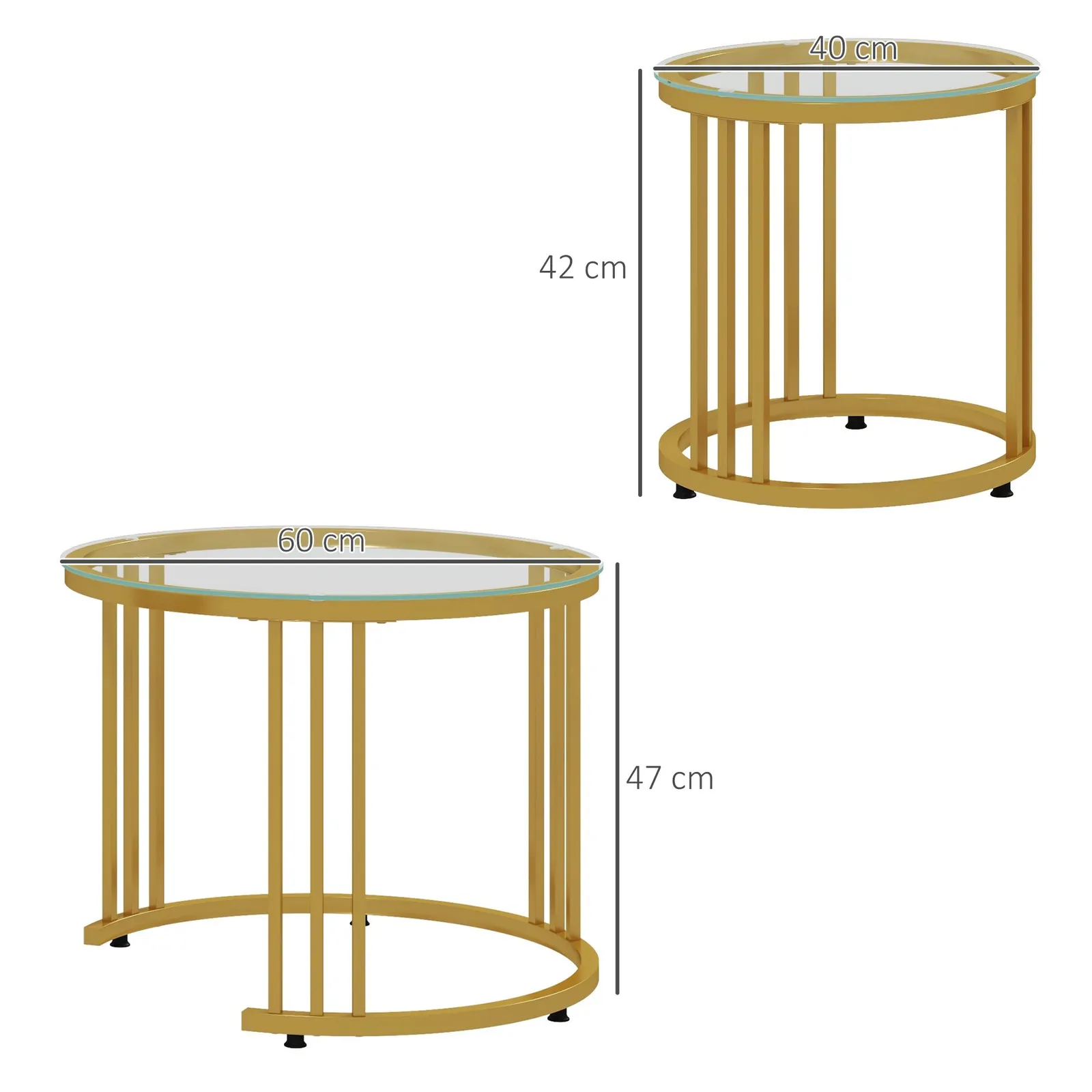 HOMCOM Set of 2 Nest of Tables Round Coffee Tables with Tempered Glass Top in Gold 3