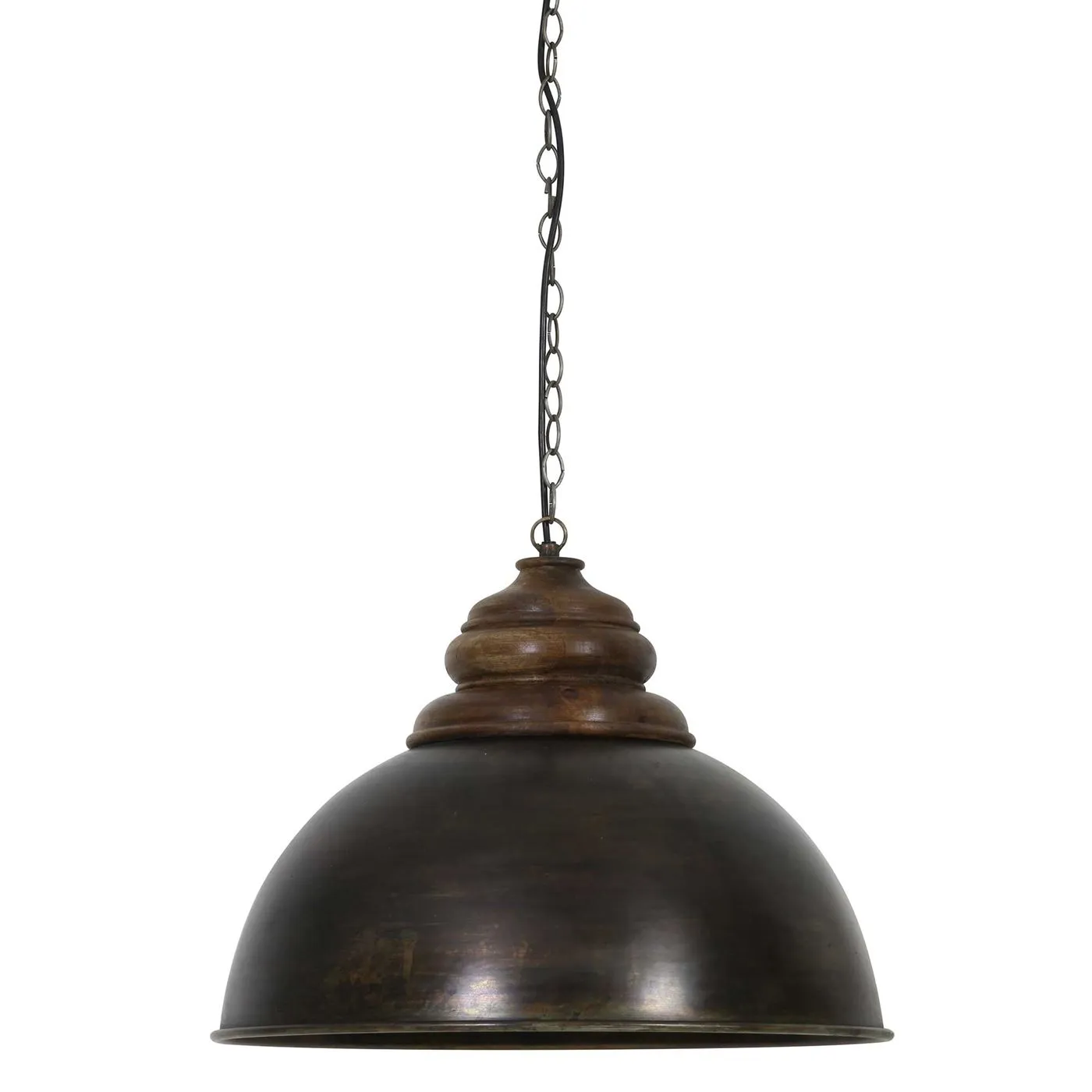 Black Zinc and Wood Hanging Lamp