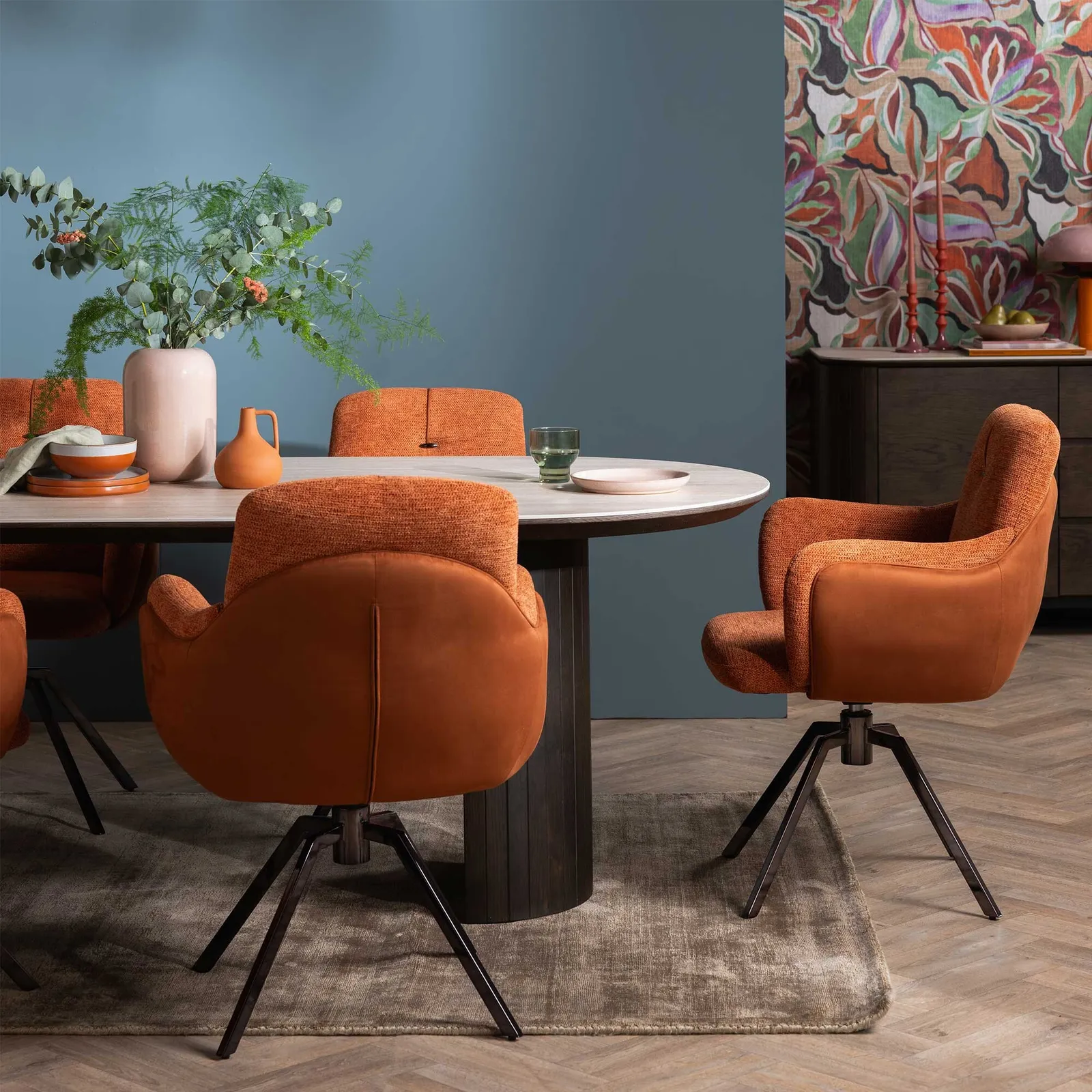 Boden Swivel Dining Chair With Arms, Orange Fabric | Barker & Stonehouse 3