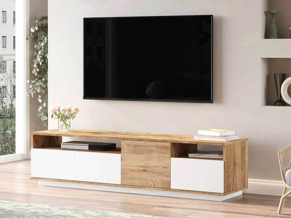 Vente-unique TV Unit With 4 Doors & 2 Shelves - Light Natural & White - CEDONA in Light Oak