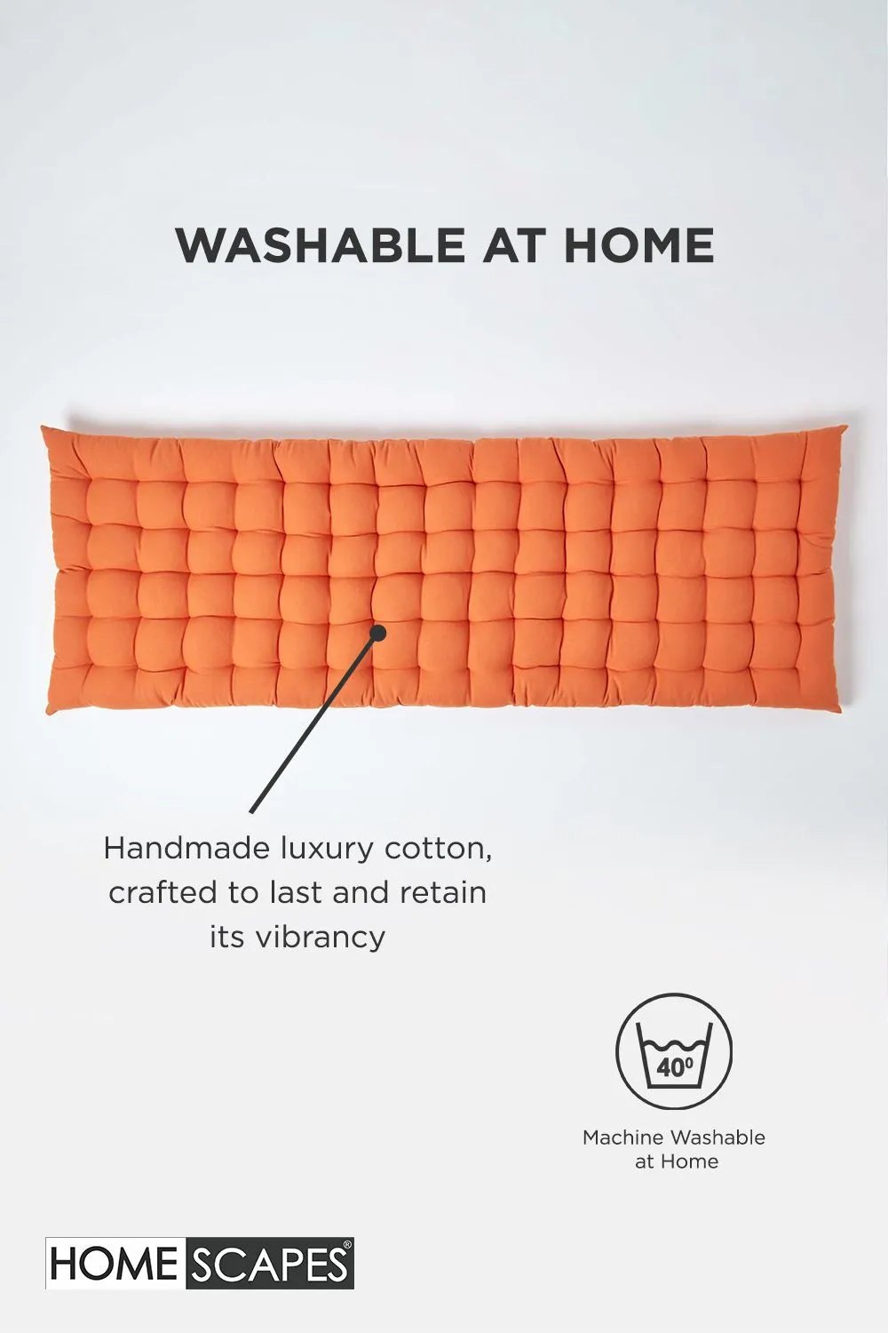 Homescapes Garden Bench Cushion Luxury 3 Seater Cotton Indoor Outdoor Pad, 143 x 48cm in Burnt Orange 6