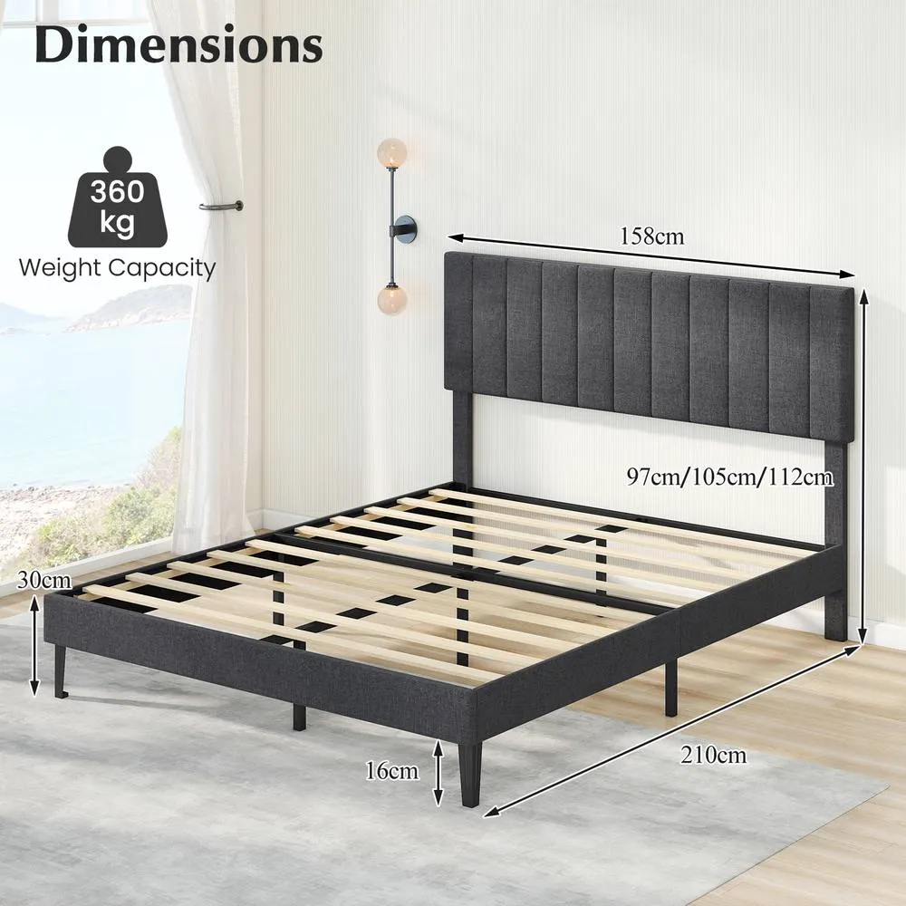 Costway King Size Linen Fabric Bed Frame Upholstered Platform Bed w/Headboard in Grey 2