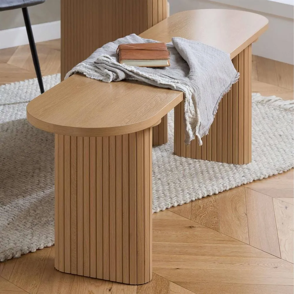 Birlea Axel Oval Fluted Dining Table With 2 Chairs & Bench in Brown 3