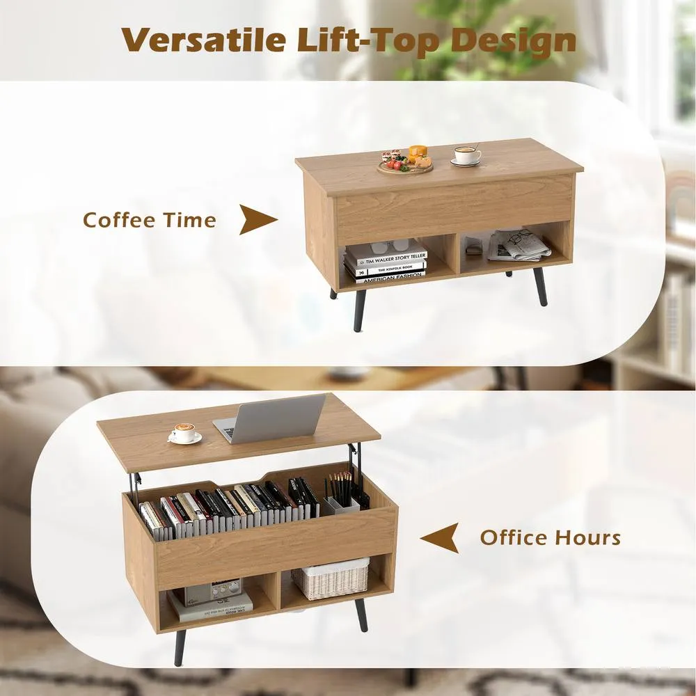 Costway Lift Top Coffee Table Mid Century Accent Shelves-Natural in Natural 5