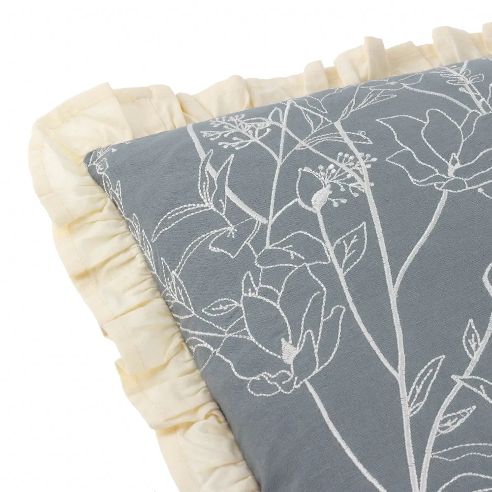 Wylder Mae Embroidered 100% Cotton Cushion in Blue 5