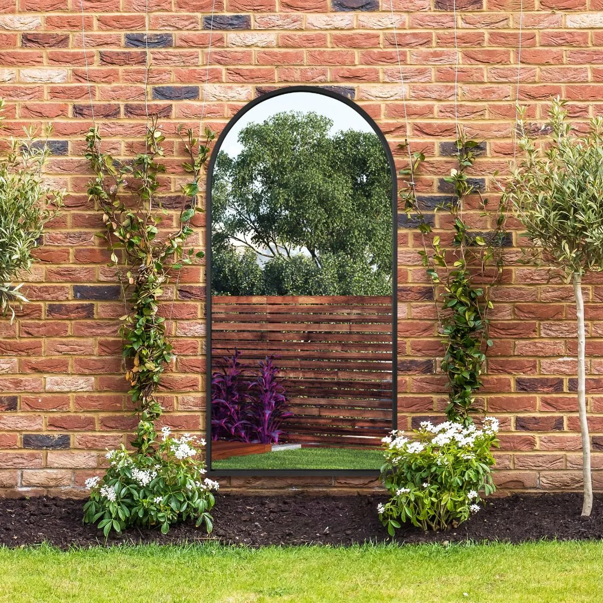MirrorOutlet Black Framed Arched Garden Wall Mirror 71" X 35" (180CM X 90CM) 2