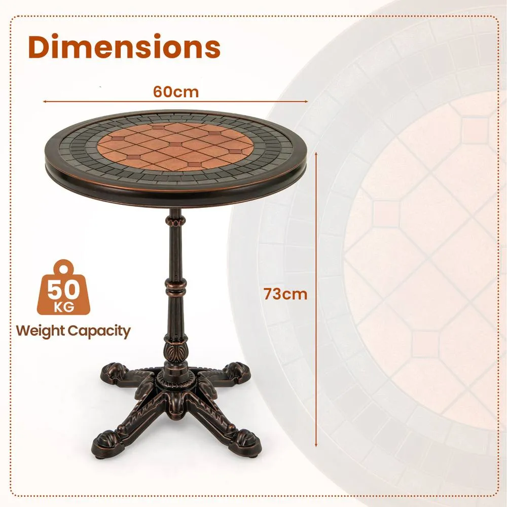 Costway 60CM Round Patio Dining Table Cast Aluminum Dining Table-Bronze in Brown 2