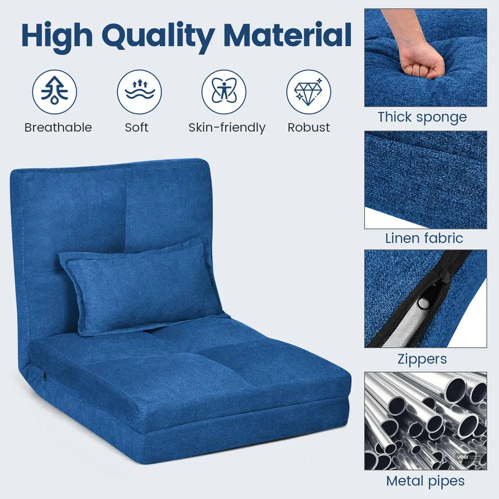Costway Adjustable Floor Chair 6 Positions Folding Floor Sofa W/ Pillow in Blue 5