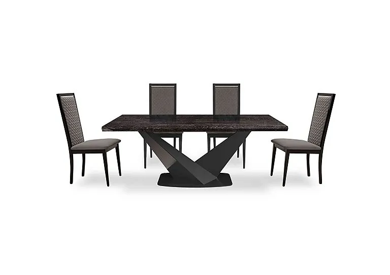Vita Extending Dining Table and 4 Wooden Chairs with Patterned Upholstered Backs - 260-cm - Miraglio Granite