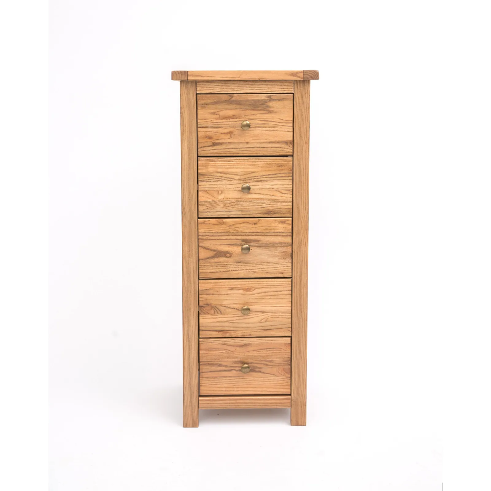 Cabinet Bits Trivento 5 Drawer Narrow Chest of Drawers Brass Knob in Natural