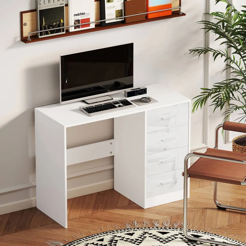 HOMCOM Computer Writing Desk, Study Table with 4 Drawers in White 2