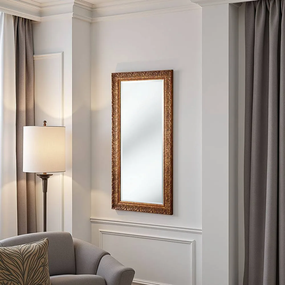 Yearn Mirrors Carved Framed Bevelled Tall Mirror Gold 138x62cm 3