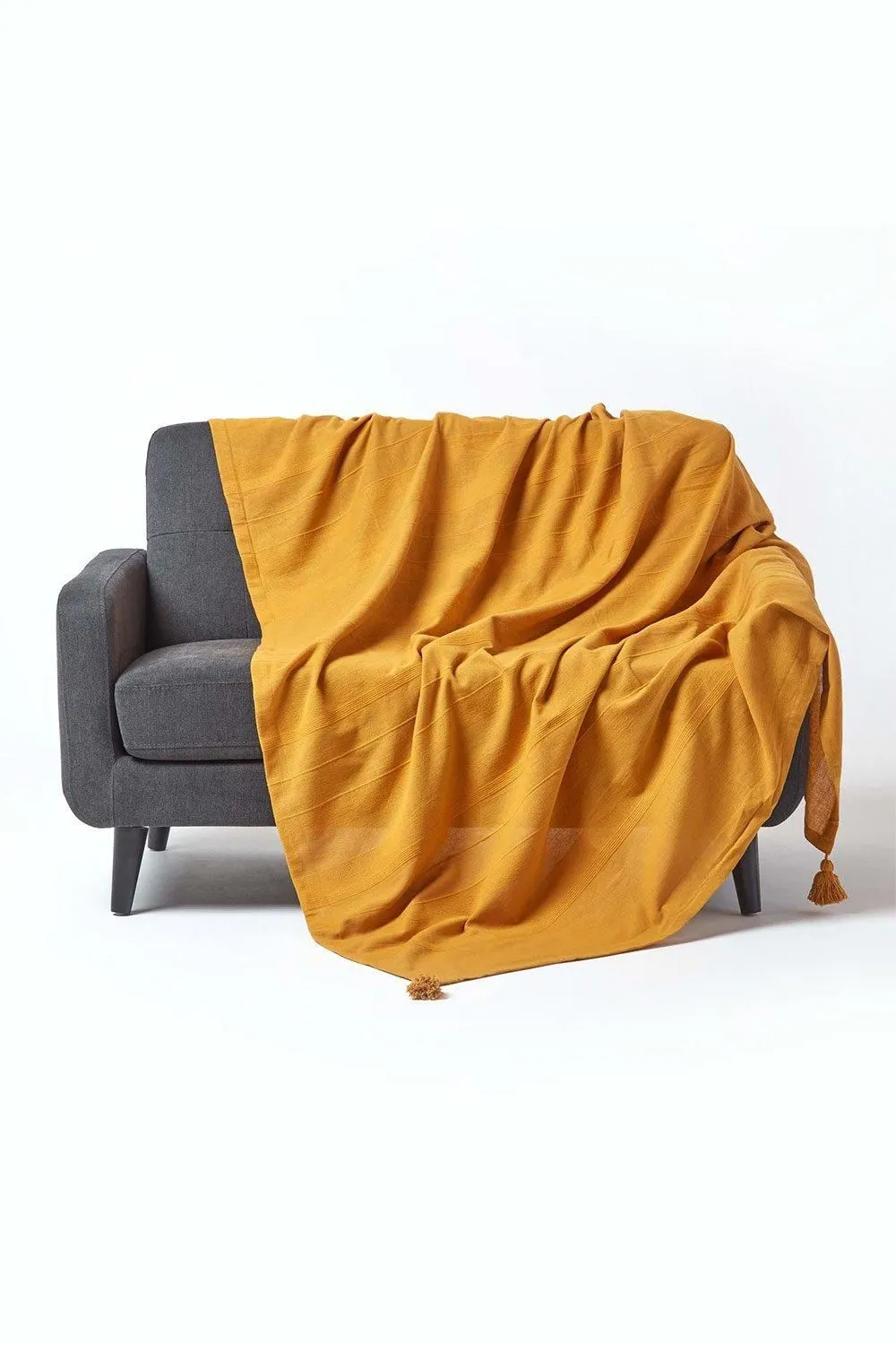 Homescapes Cotton Rajput Ribbed Throw in Mustard
