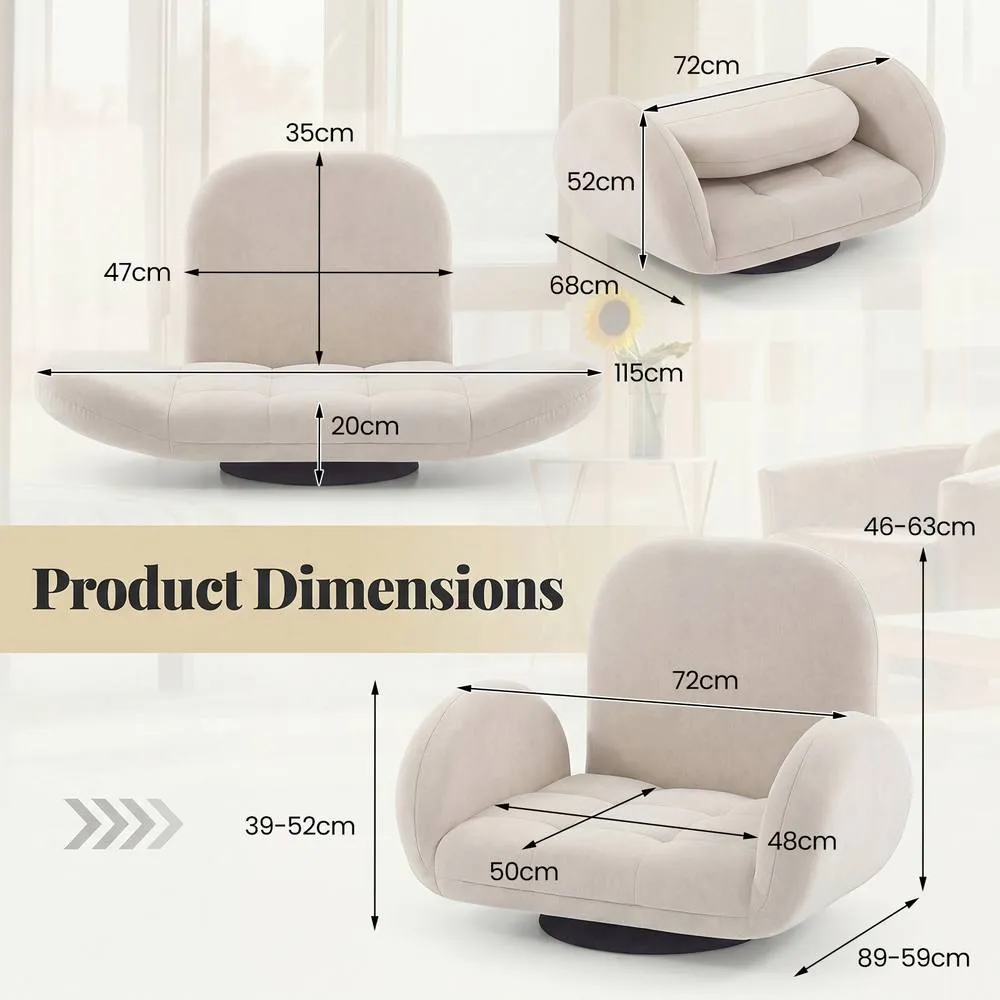 Costway Swivel Floor Chair Folding Gaming Chair w/Adjustable Backrest&Armrests in Beige 2