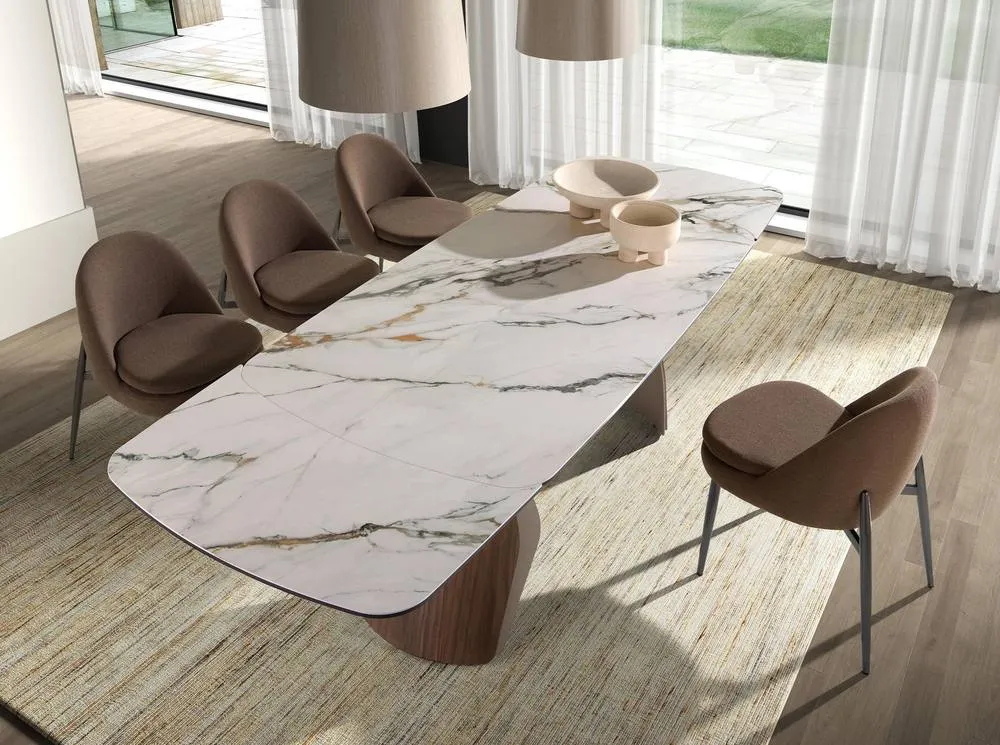 Angel Cerda Oval Extendable Dining Table with Porcelain-Marble Top in White 5