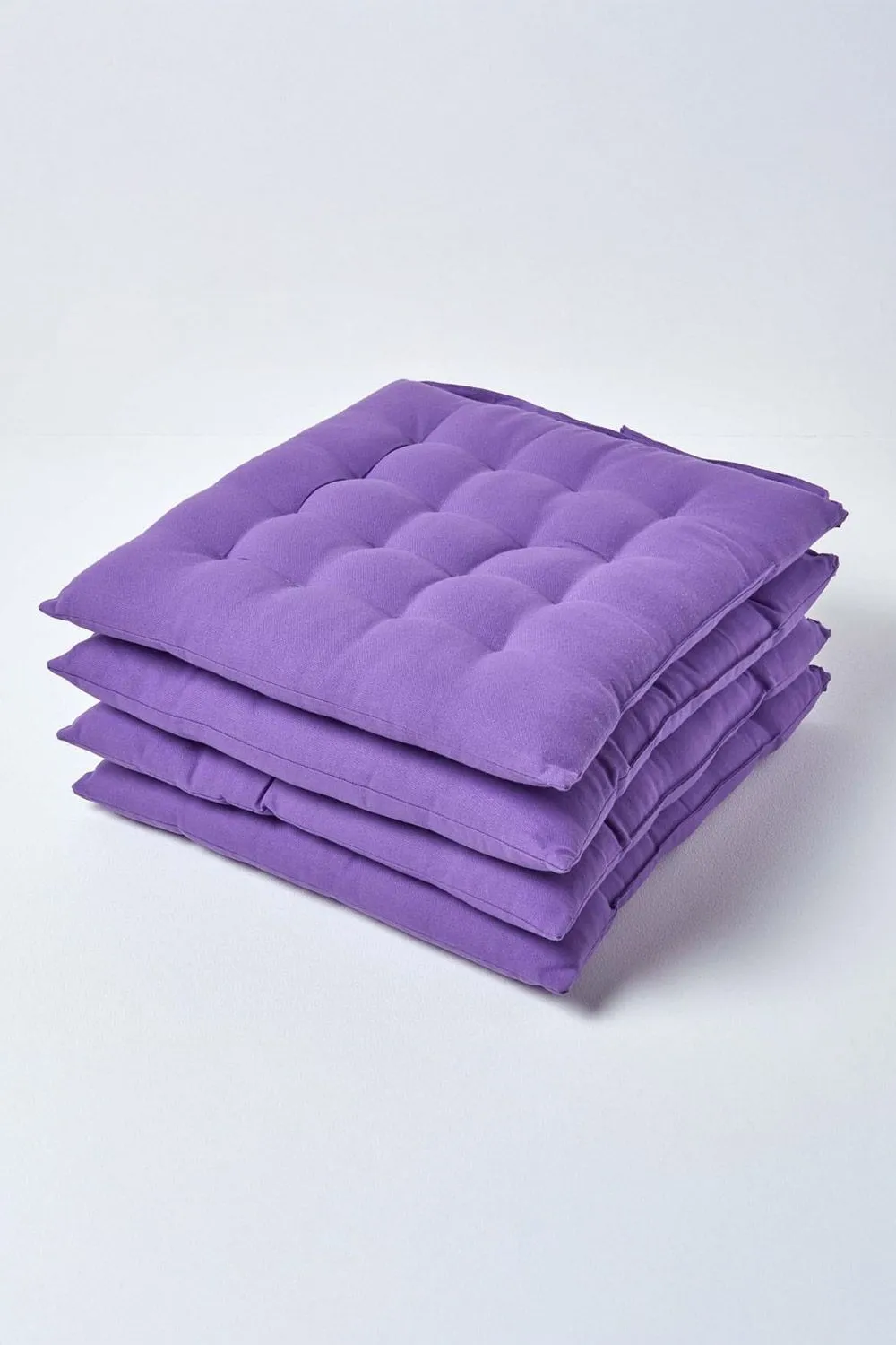 Homescapes 4 Pack Seat Pads Luxury 100% Cotton Indoor Outdoor Garden Cushion, 40cm in Purple 1