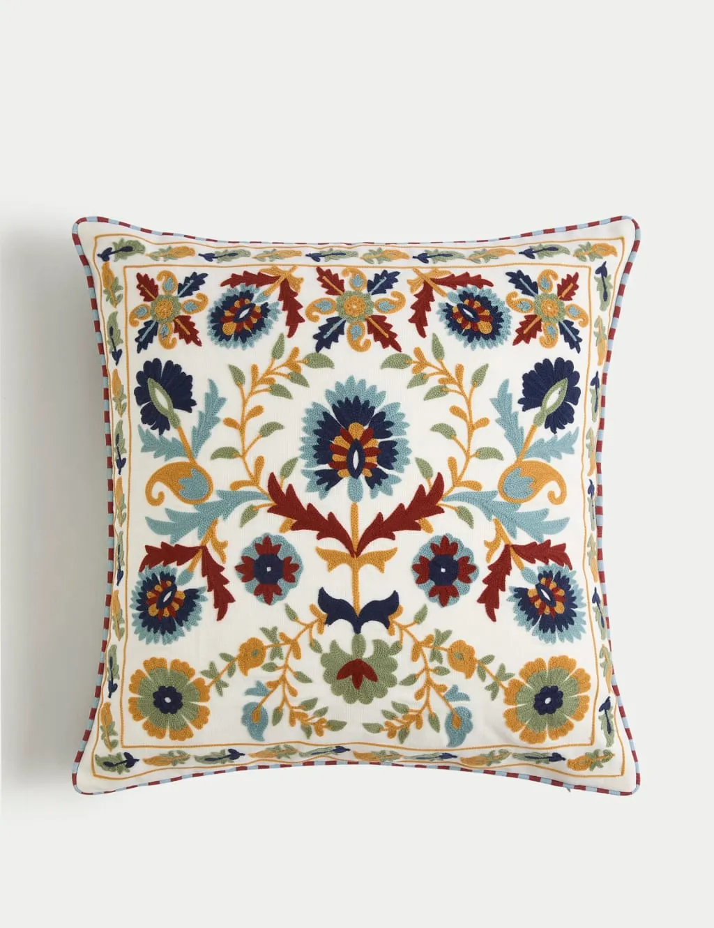 M&S Pure Cotton Floral Embroidered Cushion Ivory Mix