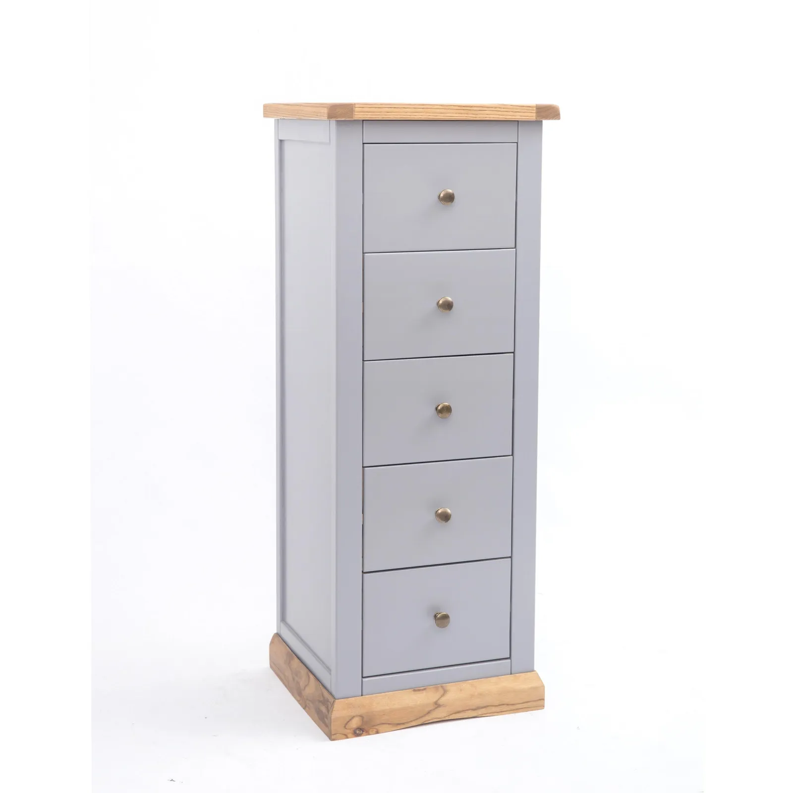 Cabinet Bits Bicarri 5 Drawer Narrow Chest of Drawers Brass Knob in Grey 2