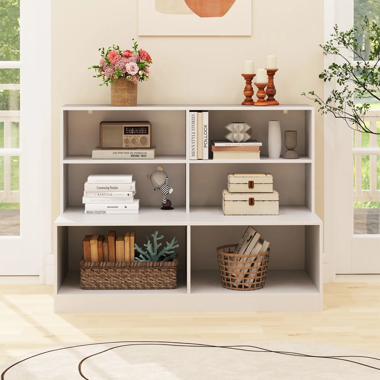 Costway Entryway Shoe Cabinet 2-in-1 Storage Cabinet & Shoe Bench Combo in White 4