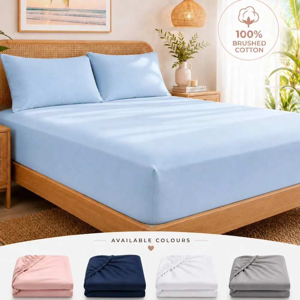 Smart Living 3 Pack 100% Brushed Cotton Fitted Sheets 25cm Deep in Blue 1