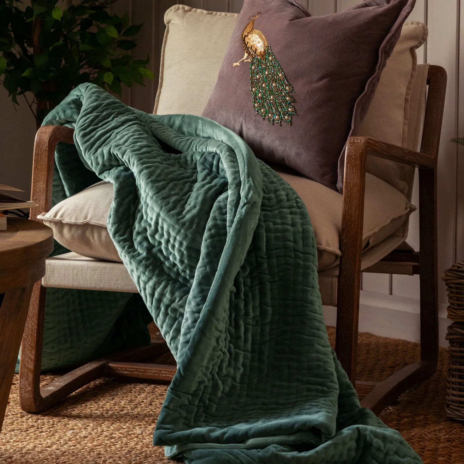 Voyage Maison Haze 100% Cotton Velvet Quilted Throw in Cobalt