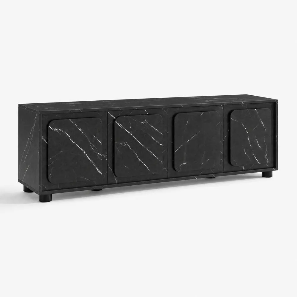 FurnitureboxUK Selene Marble Effect 4 Door Storage TV Stand in Black 4
