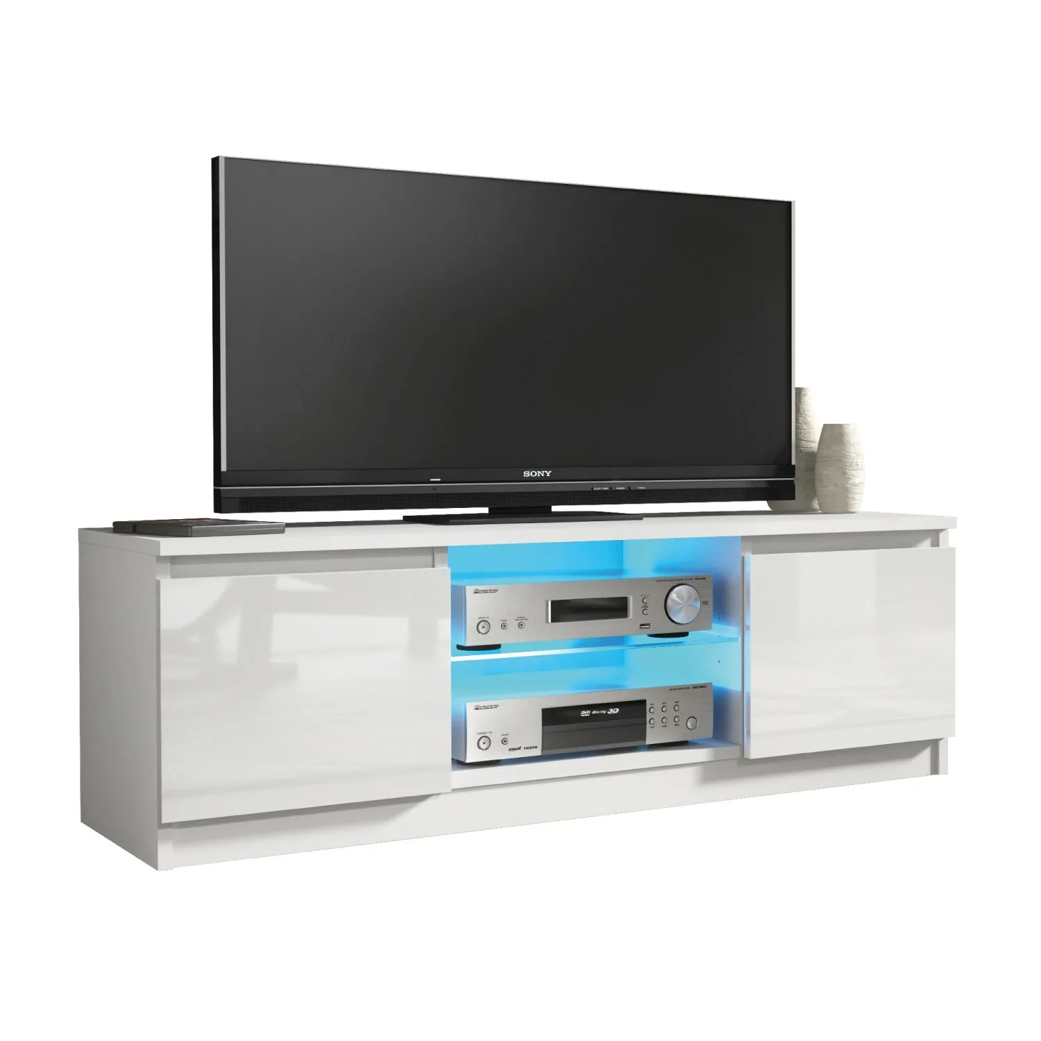 Creative Furniture Aura TV Unit 120cm - A Compact & Contemporary Cabinet with Gloss Doors & LED Lights in White 5