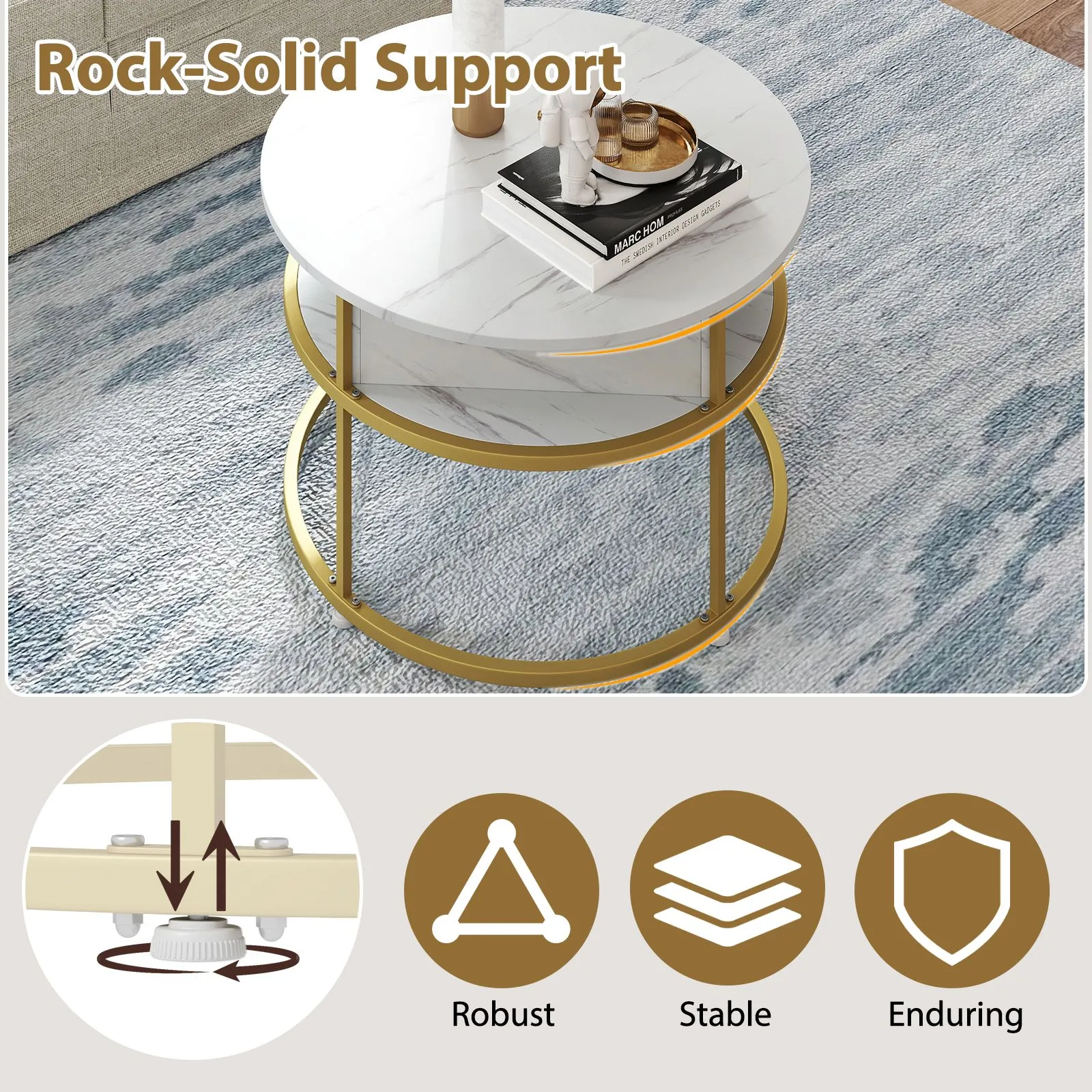 Costway Lift Top Coffee Table 80cm Round Center Table with Side Shelves in White 5
