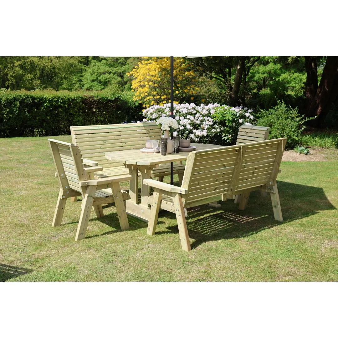 Churnet Valley Garden Furniture Ltd Ergo Dining Table Set with 2 Bench & 2 Chair - Min. Assembly Required in Brown 5
