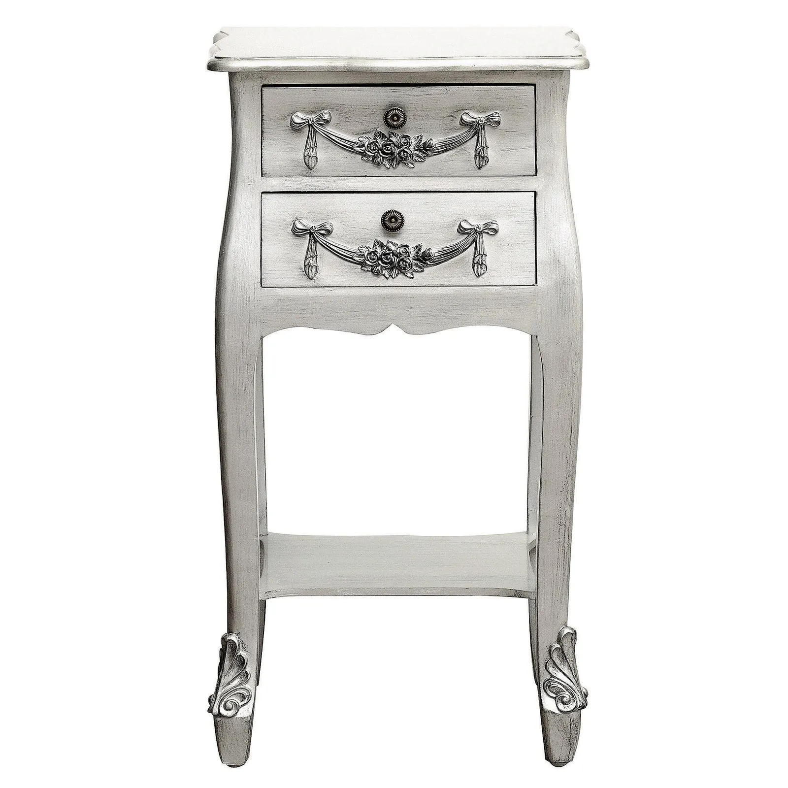 Toulouse Silver 2 Drawer Bedside Table Silver