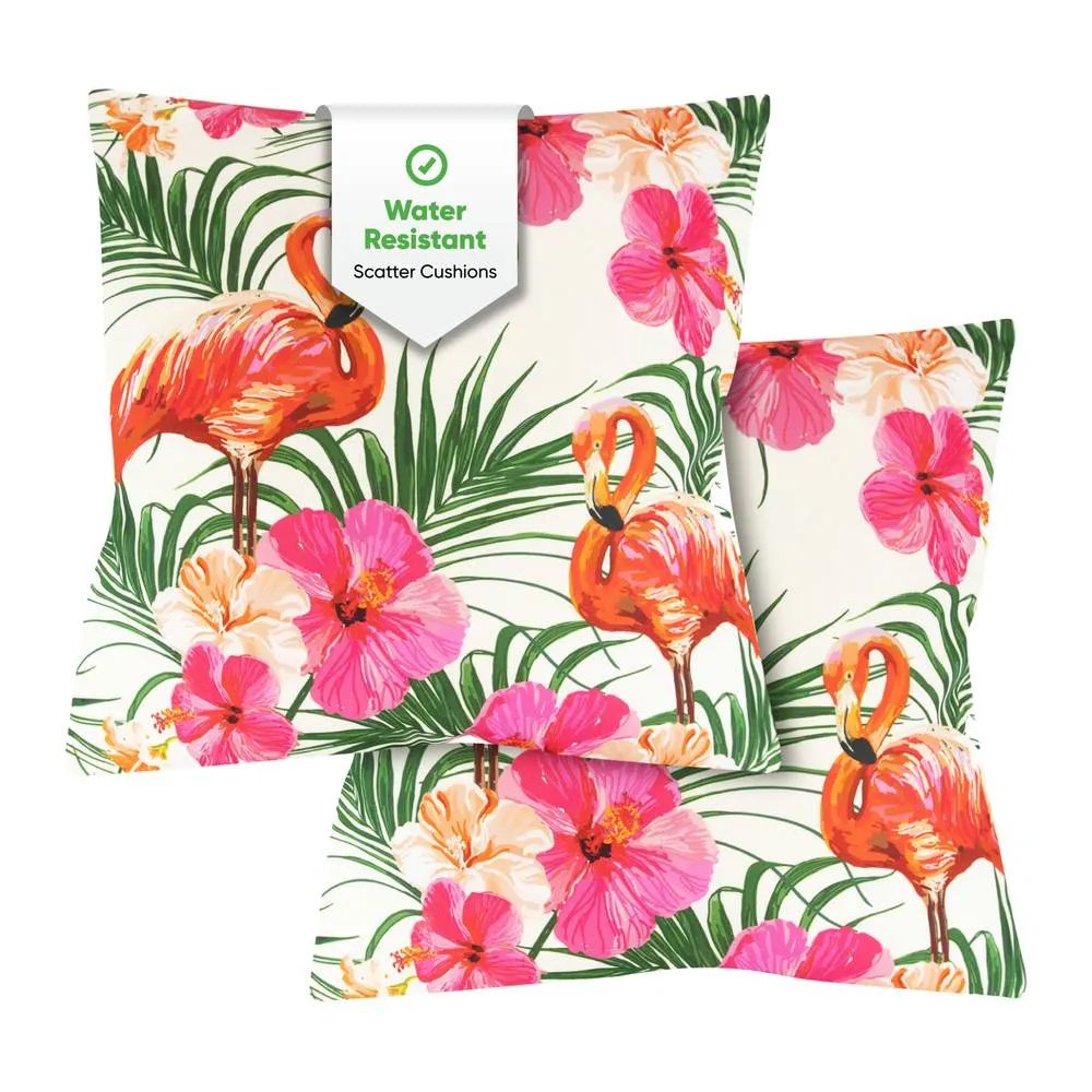 Gardenwize Pack of 2 Outdoor Flamingo Palm Print Scatter Cushions