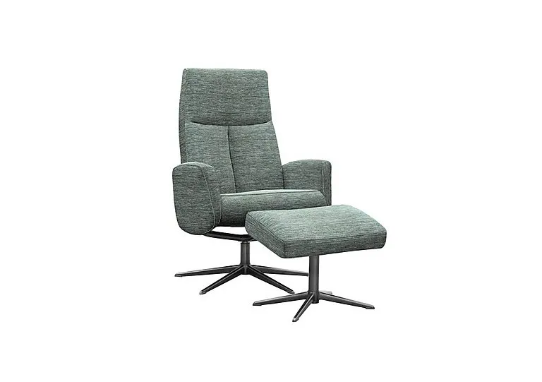 Vaasa Fabric Swivel Recliner Chair and Footstool with Black Base - Waffle Marine
