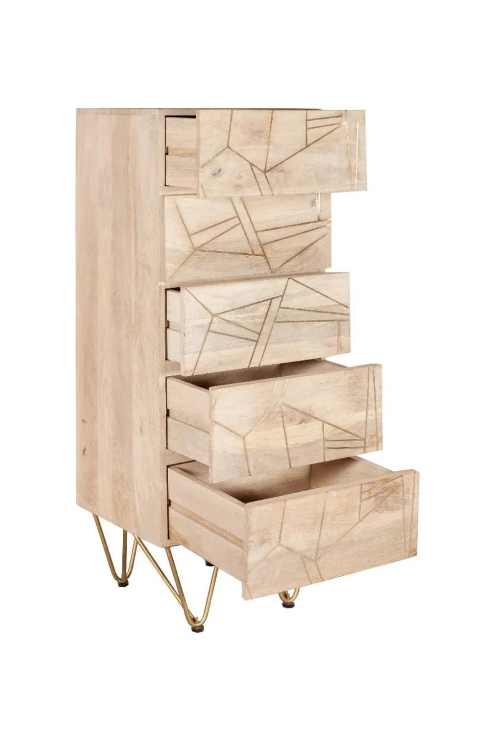IH Design Silchester Tall Chest of Drawers Light Mango Gold 5 Drawer in Brown 3